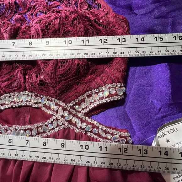 NEW📌Sexy Burgundy Infinity Beaded Cutout Sequin Lace Chiffon Prom Gown - Picture 11 of 15